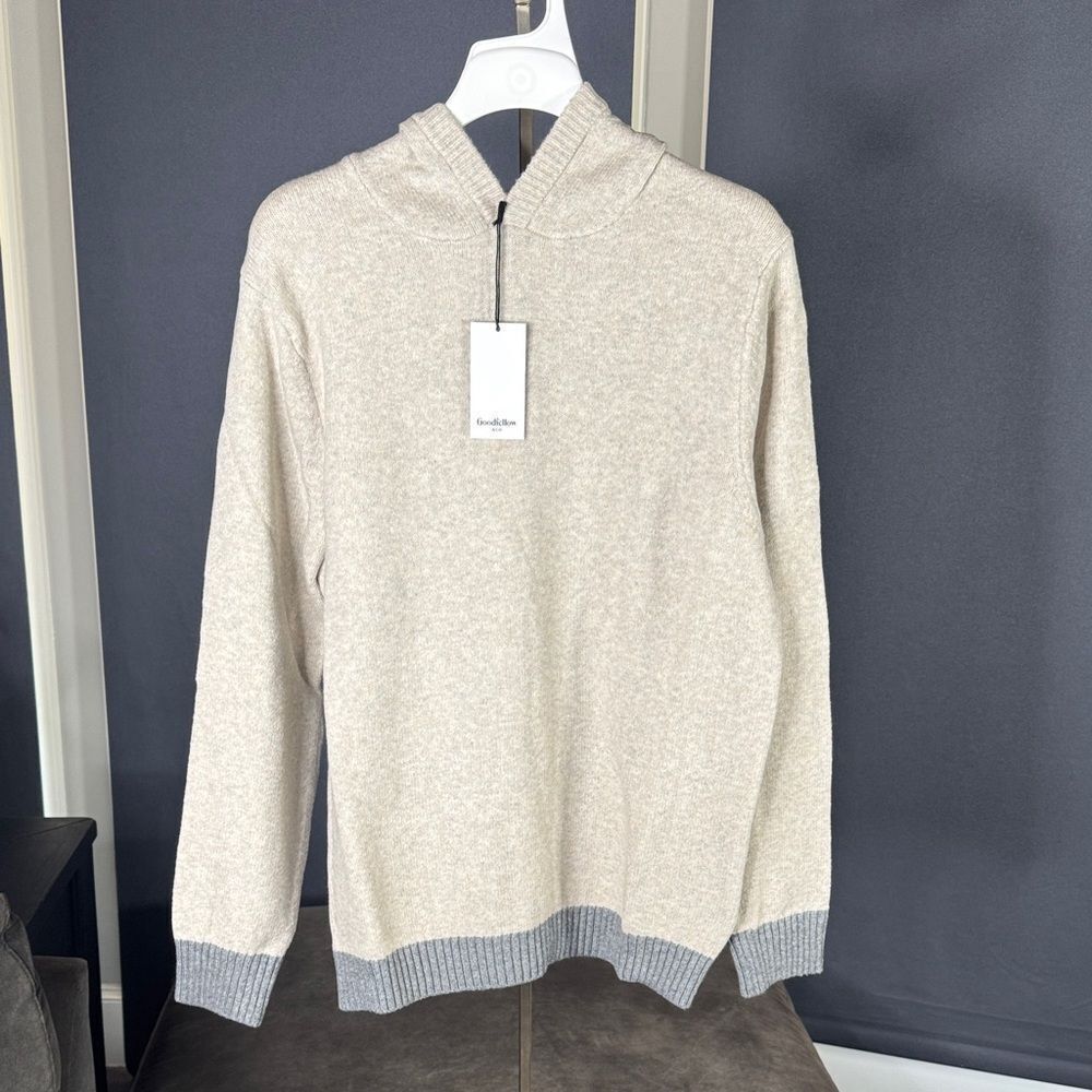 Goodfellow & Co Men's Hooded Sweater Cream Gray Accents Size M NWT